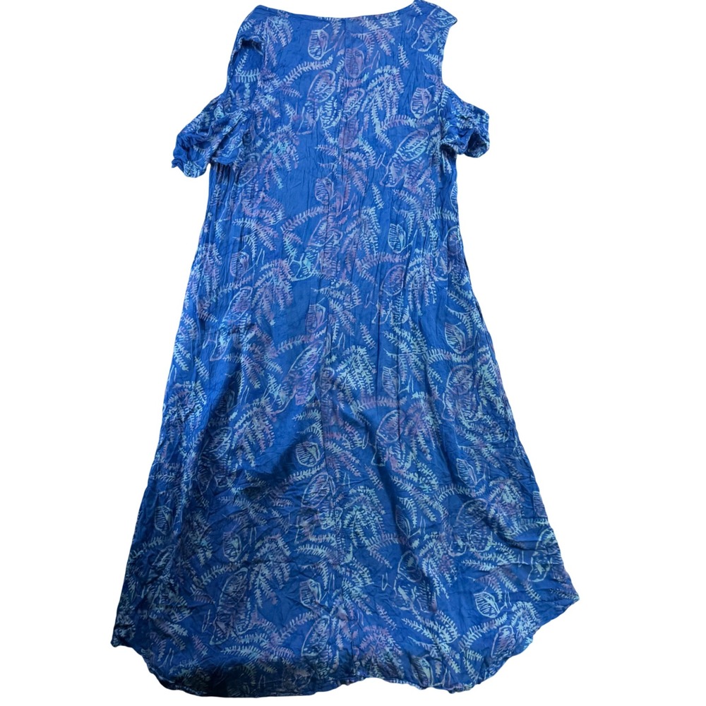 Soft Surroundings Midi Dress Womens XL Blue Batik Cold Shoulder Bubble Hem 2CL19 - Picture 8 of 8